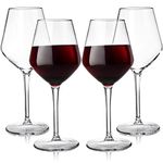 Dicunoy 4 Pack Plastic Wine Glasses, 15oz Unbreakable Stemmed Wine Glasses, Tritan Plastic Outdoor Premium Wine Glasses, Hard Plastic Goblets Glassware for Party, Picnic, Reusable, BPA-Free