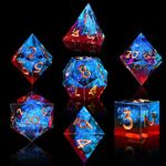 AUSTOR Polyhedral Dice Set 7-Die DND Dice Handmade Sharp Edge Dice for Dungeons and Dragons RPG MTG Table Games（Flame Red & Ice Blue）