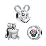 Doyafer 925 Sterling Silver Charm beada set Cartoon Mouse Beads with 5A zircon for Women Bracelets Necklace Gift for Girls 3-Piece/Package