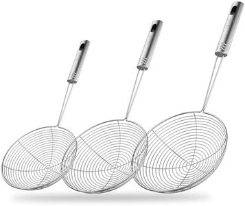 Swify Spider Strainer Set of 3 Asian Strainer Ladle Stainless Steel Wire Skimmer Spoon with Handle for Kitchen Frying Food, Pasta, Spaghetti, Noodle-4.3", 5", 5.7"