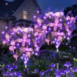 Solar Garden Lights Outdoor, 2024 Upgraded Lavender Solar Flower Lights, Gardening Gifts for Women, Lavender Artificial Flower With Butterfly, Perfet Decor for Lawn Patio Pathway-Purple (2 Pack)