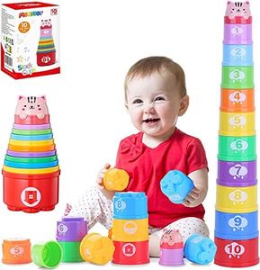 MOONTOY Jouet Cubes Empilables bébés Enfant 1 an, avec Chiffres, Lettres, Motifs,Jouet éducatif Jouet d’éveil pour Garçon Fille,Cadeaux 6 9 12 24 Mois