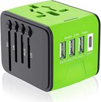 Universal Travel Adapter, All in One International Power Adapter with High Speed USB, European Adapter, Worldwide AC OutIet for EU UK AU US Asia, Green