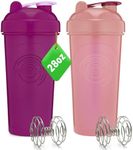 GOMOYO 2-Pack - 28-Ounce Shaker Bottle (Rose, Plum), Blender Protein Shaker Whisk, Bulk Protein Drink and Pre-Workout Shaker Cups, Dishwasher Safe & BPA Free