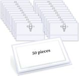 50 Pcs Name Tag with Clip and Pin, Plastic Name Badge Holder Clear ID Name Tags for School Office