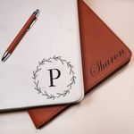 Vegan Leather Portfolio with Zipper with Pen Holder Professional Business Organizer Binder for Men Women Office Executive Resume Holder - Marble