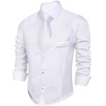 Barry.Wang Mens Formal Suit Vest Slim Fit V-neck 2 Pockets Wedding Party Dress Waistcoat, B White, Large