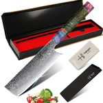 hajegato Damascus Chef Knife Nakiri Unique Handle Professional 7 Inch Japanese Chefs Kitchen Knife Vg10 67 Layers Damascus Steel Knive with Sheath