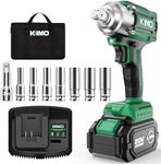 KIMO 20V Cordless Impact Wrench Set, 7 Sockets, 3 Inch Extension Bar, High Torque Impact Brushless Wrench with 3/8" Chuck, 3000 RPM, 3000mAh Li-ion Battery, Charger, Power Impact Wrench for Home Car