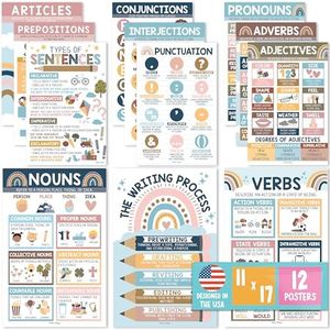 Hadley Designs 12 Boho Parts of Speech Posters for Classroom Posters for Language Arts, Grammar Posters for Classroom, Kids Educational Posters for Elementary