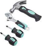 Amazon Basics 4-Piece Stubby Tool Set with Hammer, Screwdrivers and Adjustable Wrench - Turquoise