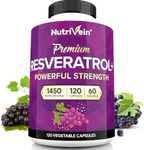 Nutrivein Resveratrol 1450mg - Antioxidant Supplement 120 Capsules – Supports Healthy Aging & Promotes Immune, Brain Boost & Joint Support - Made with Trans-Resveratrol, Green Tea Leaf, Acai Berry