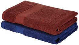 Amazon Brand - Solimo Cotton 2 Piece Bath Towel Set, 380 GSM (Twilight Blue, Brick Red)