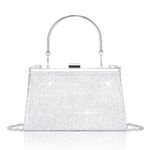 Larcenciel Women's Evening Handbags, Sparkly Top-Handle Rhinestone Purse w/Chain, Fashion Diamond Silver Clutch Cross Body Bag for Prom, Party, Wedding, Cocktail, Date, Formal Events,25x11.6x7cm