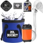 Portable Camping Shower Pump with 5 Gallon Collapsible Bucket - Rechargeable Battery Camp Shower Electric Shower, Portable Shower for Camping