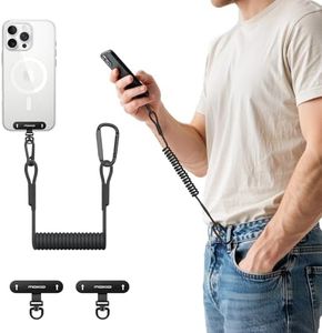 MoKo Universal Phone Tether Leash Harness, Anti-Theft Anti-Drop Stretchy Phone Lanyard Strap with Carabiner Clip for Outdoor Hiking Climbing Fishing Kayaking, Fits iPhone and Most Smartphones, Black