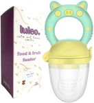 Luleo Baby Food Fruit Feeder Pacifier 3 Sizes Silicone Teats Safe and Hygienic Cap, Self Feeding, Soft Silicone BPA Free, Safe Anti-Choking, Teether Toy for Safe Infant, 4+Month (Green & Yellow)