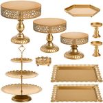 Suwimut 10 Pieces Gold Cake Stand Set, Metal Round Cupcake Holder Dessert Display Plate Serving Platter, Dessert Table Stands and Trays Set for Christmas, Wedding, Birthday, Anniversary, Tea Party