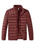 BGOWATU Men's Puffer Jacket Lightweight Down Jacket Packable Windproof Zipper Warm Winter Coat Wine Red L