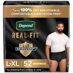 52 Count, Black, Large/X-Large: Depend Real Fit Incontinence Underwear For Men, Maximum Absorbency, L/Xl, Black, 52 Count