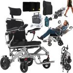 2025 New Reclining Electric Wheelchair for Adults, 30+ Miles Long Travel Range All Terrain Power Wheelchair with 2 Li-ion Battery, Lightweight Foldable Motorized Wheel Chair, with Headrest, Telescopic