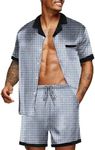 Ekouaer Men Satin Silk Pajamas Set with Pockets Sleepwear Shorts Satin Summer Loungewear 2 Piece Button Down Set S-XXL