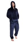 CityComfort Mens Pyjamas Set, Warm Fleece Pyjamas for Men with Fluffy Hoodie (Navy, XL)