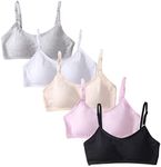 SIAEYINFY 5-6 Pack Girls Padded Training Bras,Girls Thin Cotton Breathable Sports Bra Fit for 10-16 Years Teen, Colorful, One Size