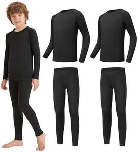 AMZSPORT 2 Pack Kids Thermal Base Layer Set Winter Fleece Lined Long Underwear for Boys & Girls Warm Cold Weather Gear for Skiing Football Soccer & Training,Black XL