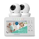 Baby Monitor, Babysense 4.3" Split Screen, Video Baby Monitor with Two Cameras and Audio, Remote PTZ, 960ft Range (Open Space), Adjustable Night Light, Two-Way Audio, Zoom, Night Vision, Lullabies