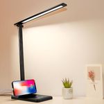 Woputne Desk Lamp, Dimmable Bedside Lamps with USB Charging Port, 5 Light Modes x Adjustable Brightness, Touch Control, Led Lamp for Reading,Craft,Office,Study (Black)