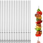 Jomverl 18PCS Kabob Skewers Flat Metal BBQ Barbecue Skewer 14"" Long Stainless Steel Shish Kebob Sticks Wide Reusable Grilling Skewers Set for Meat Shrimp Chicken Vegetable, 18 Pack, Silver