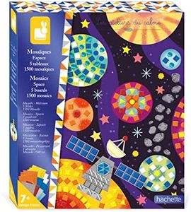 Janod Space-Themed Foam Mosaics Set-Les Ateliers du Calme-Children’s Arts & Crafts Kit-Mastering Fine Motor Skills & Concentration-7 Years +, J07855, Multicolor