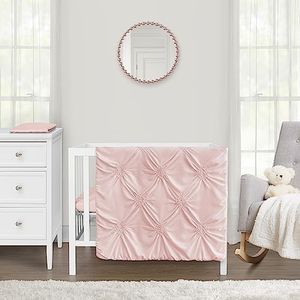 Sweet Jojo Designs Blush Pink Shabby Chic Girl Baby Mini Crib Bedding Set Infant Nursery Room Newborn Blanket Portable Pack n Play Sheets 3pc Solid Rose Elegant Ruched Diamonds Classic Princess Harper