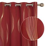 Deconovo Blackout Eyelet Curtains Thermal Insulated Gold Wave Line Foil Printed Curtains for Bedroom 46x54 Inch Red 2 Panels