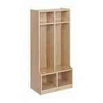 ECR4Kids Birch School Coat Locker for Toddlers and Kids, 2-Section with Bench, Natural