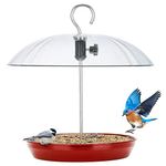 Kingsyard Adjustable Platform Bird Feeder for Outdoors Hanging, Metal Tray Bird Feeder with Dome Top, Attract Bluebirds Cardinals Goldfinches (Red)