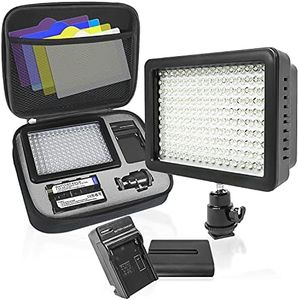 LimoStudio 216 LED Video Light for Digital DSLR Camera, Camcorder, High Brightness Lumen Value, Dimmable Switch with Color Filter Gel, Battery & Charger, AGG1318