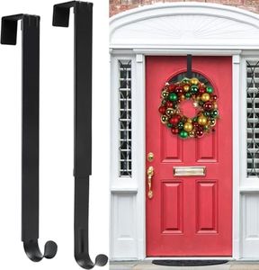 HEYHOUSE Wreath Door Hanger, 2 Pack Adjustable Wreath Hanger for Front Door Decor Halloween Christmas Decorations from 14.9-25", Heavy Duty Metal Over The Door Hooks Organizer 20 lbs Indoor Outdoor