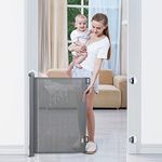 Punch-Free Retractable Baby Gate, BabyBond 33 * 55 inches Extra Wide Baby Gate for Stairs Suitable for Kids or Pets Indoor and Outdoor Dog Gates for Doorways, Stairs, Hallways, Grey