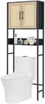 GarveeHome Over The Toilet Storage Cabinet with Rattan Door, Bathroom Above Toilet Storage Cabinet with Ample Storage Space for Bathroom Organization, Adjustable Shelves, Black