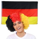 German Flag Wearable Germany Flag Cape + German Flag Afro Wig Fancy Dress Accessory Set, for Sporting Events & National Days - Pack of 3