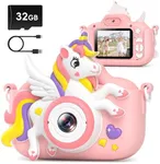 Kids Camera Toys Digital Camera for Girls Boys, Christmas Birthday Gifts for Kids Age 3-12, Selfie 1080P HD Video Digital Camera for 3 4 5 6 7 8 9 10 Year Old Girls with 32GB TF Card