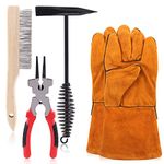 Swpeet 5Pcs 10 Inch Scratch Wire Brush Welding Hammers Slag Removal Tool with Welding Gloves, 8 Inch Welding Plier and 10 Inch Welding Chipping Hammer with Steel Coil Spring Handle