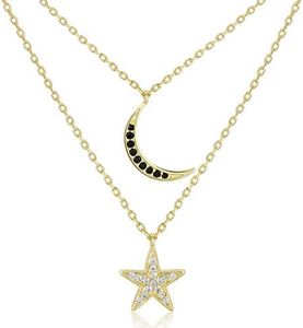 VOLUKA Moon and Star Layer Necklace for Women|14K Yellow Gold Plated Adjustable Choker Double Chain Jewelry Gifts