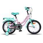 Vaux Pearl Lady Cycle for Kids 16 inch with Sidewheels & Carrier, Bicycle for Girls with Steel Frame, Alloy Rims & Tubular Tyre, Cycle for Girls Age 4 to 6 Years & Height 3ft 3inch +(Green-Pink)