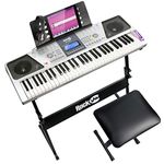 RockJam 61 Key Keyboard Piano Kit with Digital Piano Bench, Electric Piano Stand, Headphones Note Stickers & Simply Piano Lessons, Grey