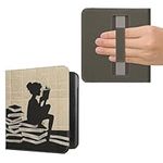 kwmobile Case Compatible with Kobo Libra Colour Case - PU Cover w/Strap - Girl and Books Black/Beige