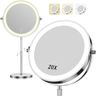 Makeup Mirror with Lights, 1x/20x 360° Rotation Vanity Mirror, Brightness Adjustable Lighted Makeup Mirror with Magnification, 5000 mAh Rechargeable Double Sided Mirror with 3 Colors, Gift for Women