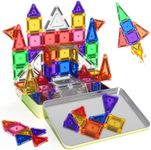 65PCS Mini Travel Magnetic Tiles with Case Set Toddler Essentials Toys, Magnetic Building Blocks Kids Games Sensory Montessori Education Learning Toys for 3+ Year Old Boys Girls Birthday Gifts
